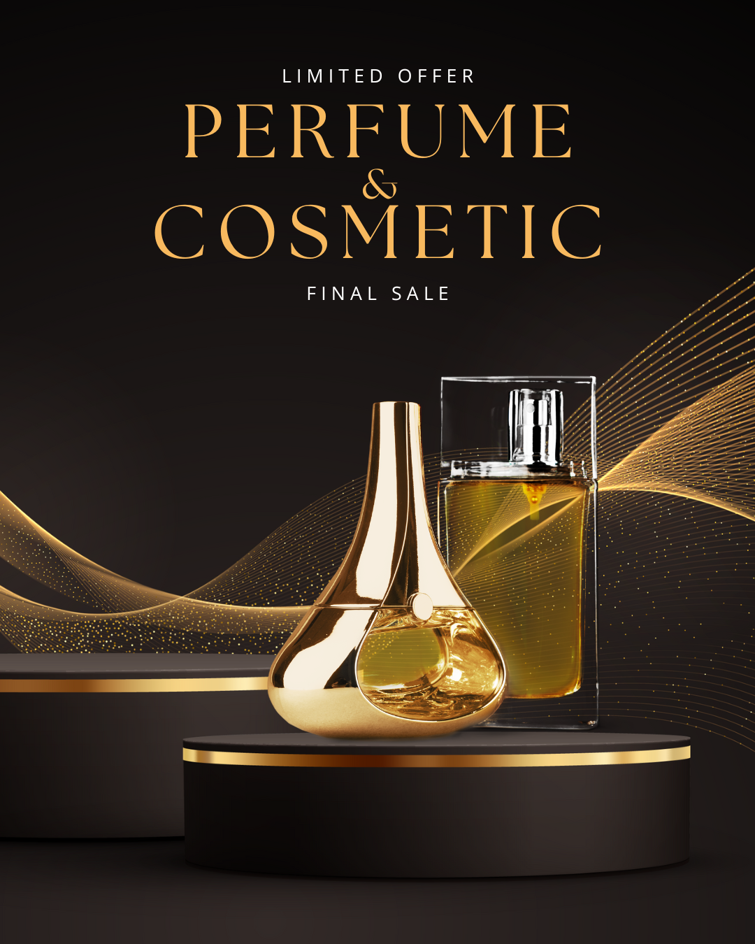 Golden Exciting Perfume & Cosmetic Sale Instagram Post